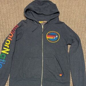 Aviator Nation Charcoal Hoodie with Rainbow Logo - unisex